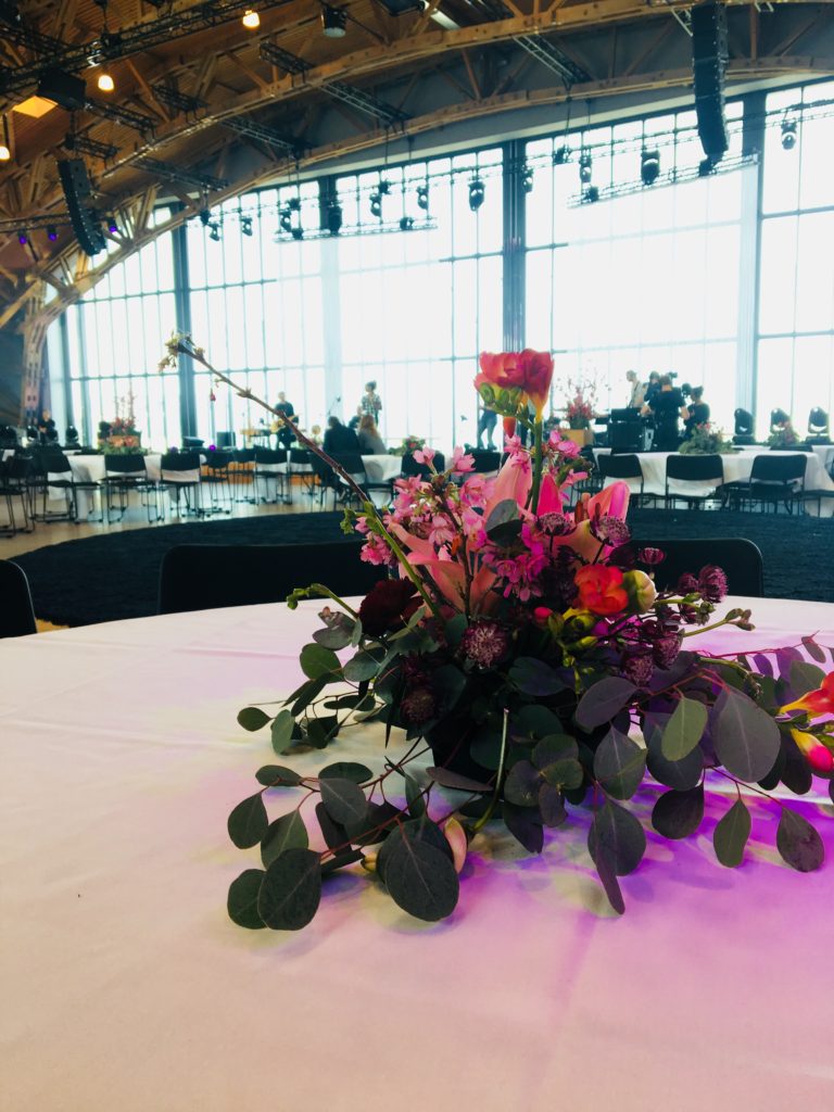 Heart shaped flower decoration at the tables